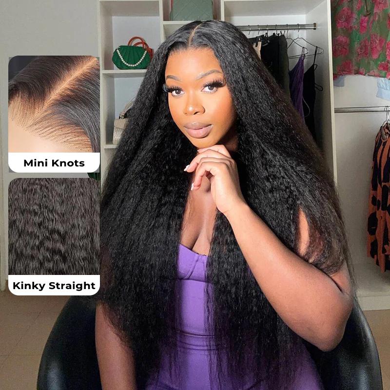 ISEE M-Cap Wear Go Kinky Straight Glueless Wig 9x6 Pre Bleached Tiny Knots Yaki Straight HD Lace Wig