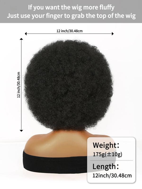 12 Inch Afro Curly Wig for Women, Synthetic Hair Wig for Daily Party, Fashion Designer Fluffy Synthetic Hair Wig for Women, Afro Kinky Curly Hair Wig with Bangs, Looking Natural Short Afro Curly Wig for Men