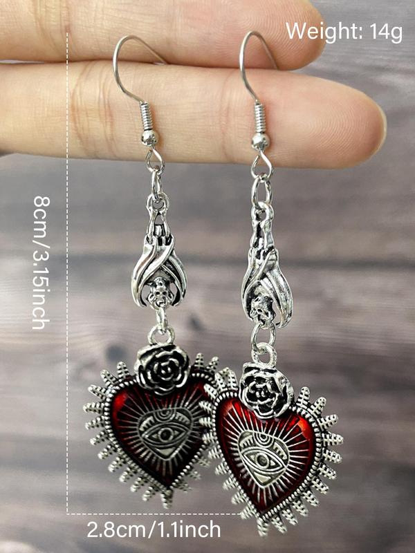 Gothic Heart & Flower Design Dangle Earrings, Fashion Vintage Ear Piercing Jewelry for Women, Casual Jewelry for Party, Daily Clothing Decor, Trendy Y2k Accessories for Birthday Gift