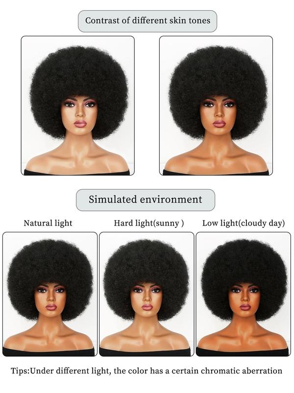 12 Inch Afro Curly Wig for Women, Synthetic Hair Wig for Daily Party, Fashion Designer Fluffy Synthetic Hair Wig for Women, Afro Kinky Curly Hair Wig with Bangs, Looking Natural Short Afro Curly Wig for Men