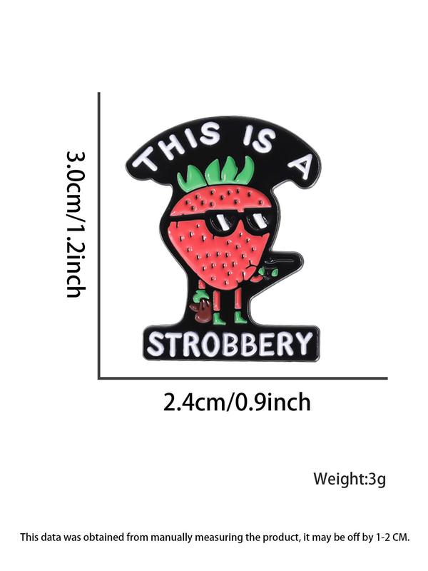 Cartoon Strawberry Design Letters Print Brooch, Cute Clothes Brooch for Women & Men for Party, Daily Clothing Decor, Trendy & Exquisite Brooch for Gift