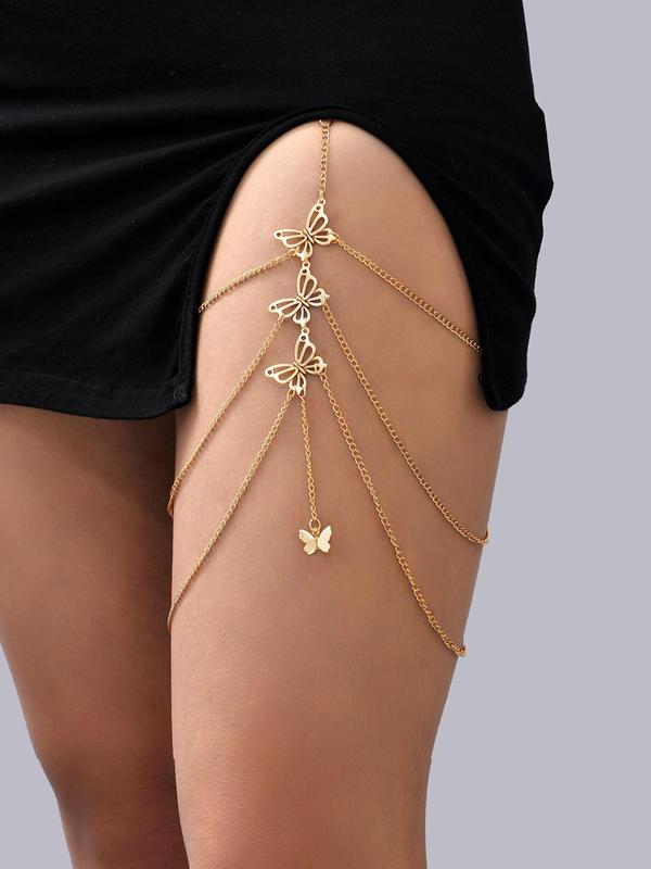 Elegant Butterfly Decor Layered Thigh Chain for Women & Girls Back To School, Thick Thigh Outfits, Summer Fashion Trendy All-match & Exquisite Vintage Jewelry for Gift for Party, Daily Decor