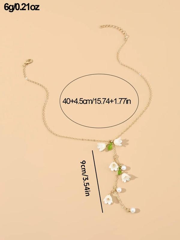 Faux Pearl Decor Flower Charm Pendant Necklace for Women for Gift, Simple Design Temperament All-match Necklace