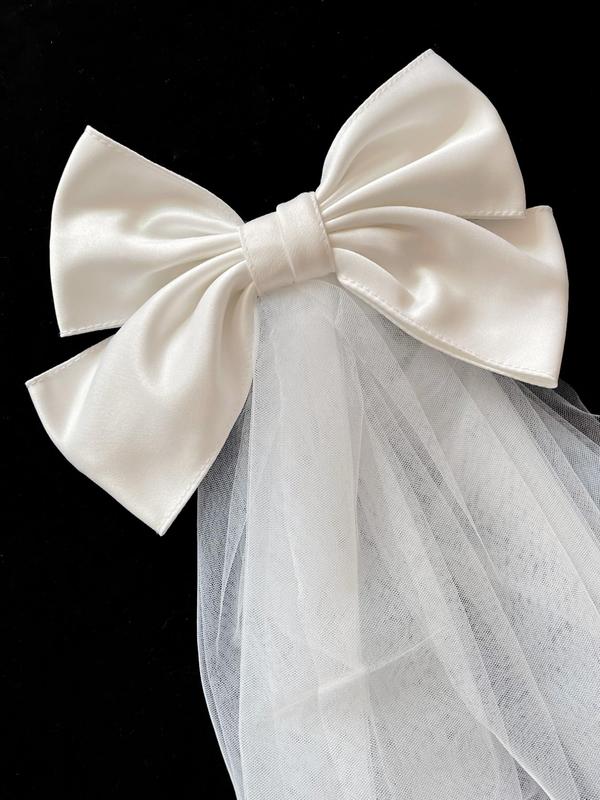 Elegant Bow Decor Mesh Bridal Veil, Wedding Hair Accessories for Women, Minimalist Headwear Suitable for Hair, Fashion Hair Accessories for Party, Daily Clothing Decor