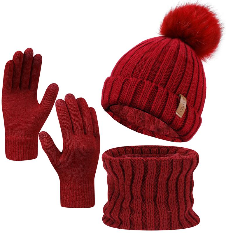 3pcs Winter Warmth Set: Cozy Knit Beanie, Scarf & Gloves - Thick Fleece-Lined, Windproof Neck Warmer for Outdoor Activities, Hand-Washable - Perfect for Skiing, Cycling, Hiking & Camping