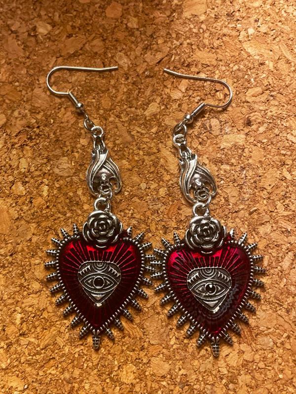 Gothic Heart & Flower Design Dangle Earrings, Fashion Vintage Ear Piercing Jewelry for Women, Casual Jewelry for Party, Daily Clothing Decor, Trendy Y2k Accessories for Birthday Gift