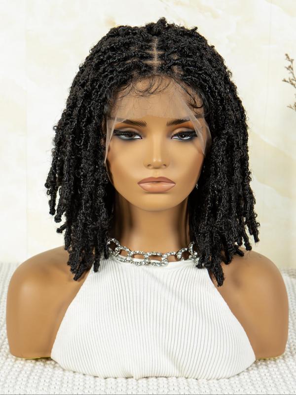 14 Inch Short Butterfly Locs Crochet Wig,  Braids Hairstyles, Gorgeous Fluffy Wigs for Women, Synthetic Hair Braids with Baby Bangs, Heat Resistant Fiber Wigs for Party, Daily Use