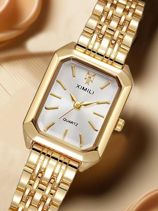 Women's Elegant Rectangle Dial Quartz Watch, Fashionable Wristwatch for Women & Girls, Trendy All-match & Exquisite Watch for Birthday Gift with Random Box