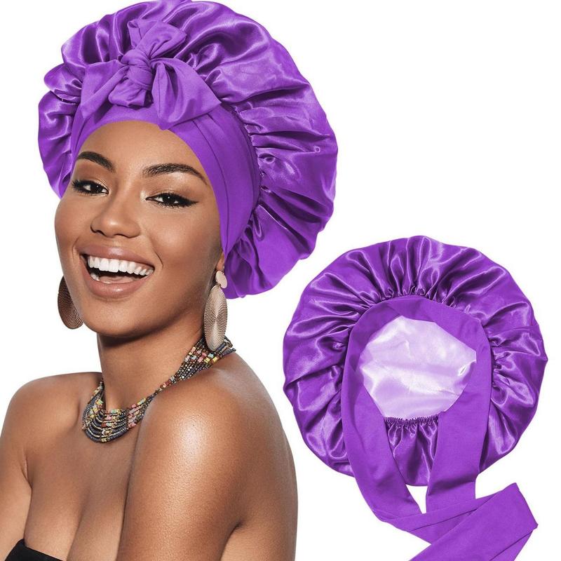 Satin Hair Bonnet Wide Band Silk Like Sleeping Bonnets for Curly Hair Hair Wrap for Night Cap with Tie Band Breathable Satin Bonnet for Women