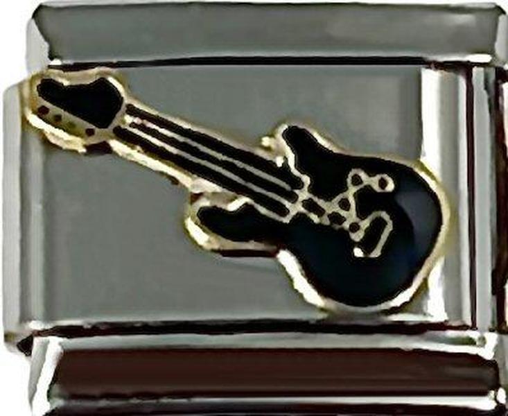 Unisex Italian Charm Link Black Guitar 9mm