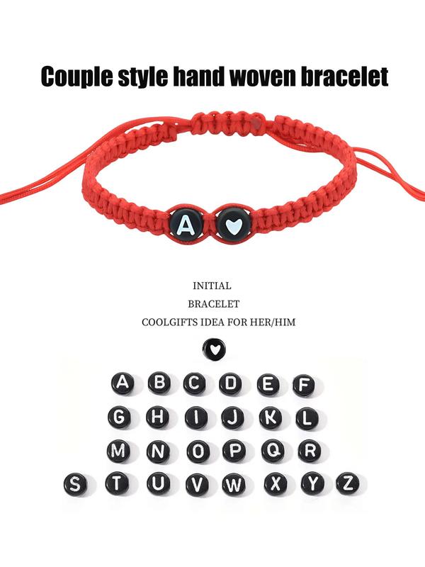 26 Letters & Heart Design Braided Drawstring Bracelet As Gift, Braided Bracelet for Women and Men Back To School, Fall Trendy Versatile Jewelry Accessories for Couples, Fall Outfits, Fall Freshness