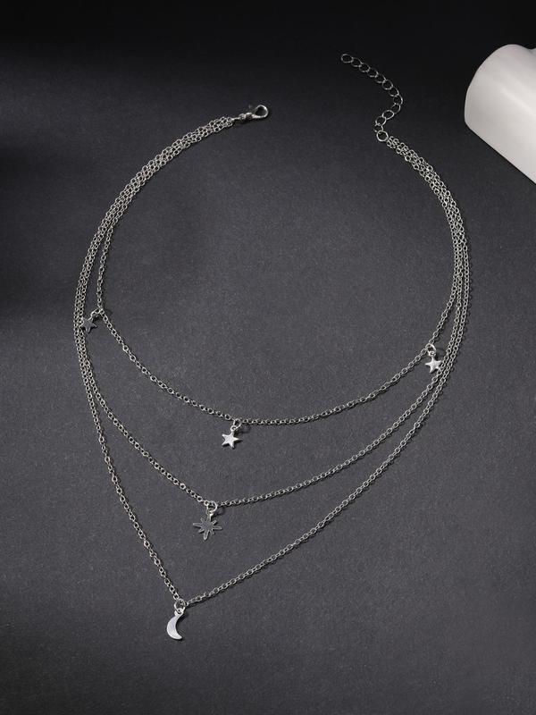 Women's Elegant Star & Moon Design Layered Necklace for Gift, Fashion Accessories For Party, Trendy Necklace for Daily Wear, Without Box