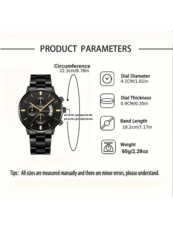 Men's Business Fashion Round Dial Analog Quartz Watch & Bracelet Set, without Box, Trendy All-match & Exquisite Watch Set for Birthday Gift