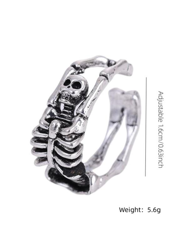 Vintage Punk Skull Design Hollow Out Ring, 2024 Trendy Adjustable Opening Rings Jewelry for Men, Fashion Accessories for Party