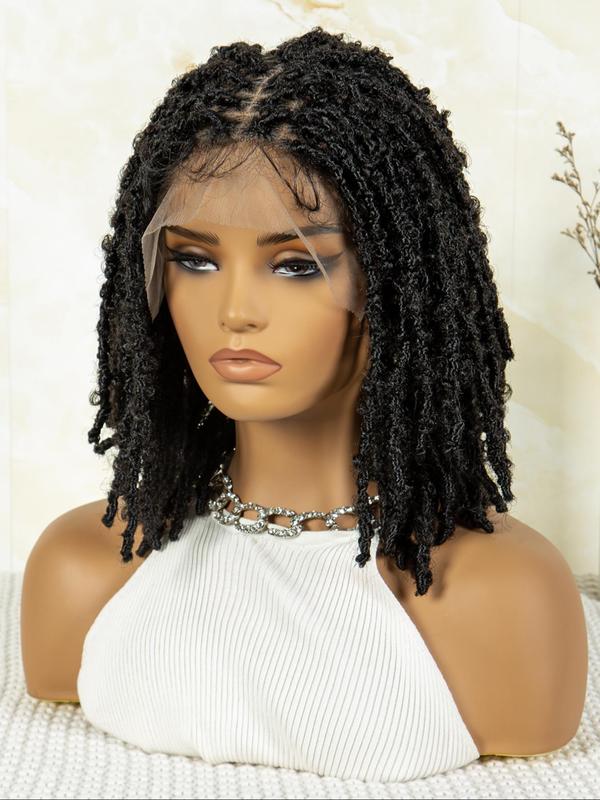 14 Inch Short Butterfly Locs Crochet Wig,  Braids Hairstyles, Gorgeous Fluffy Wigs for Women, Synthetic Hair Braids with Baby Bangs, Heat Resistant Fiber Wigs for Party, Daily Use