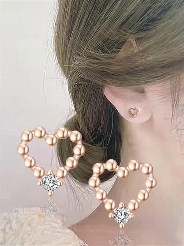 Women's Fashion Hollow out Heart Design Rhinestone Decor Stud Earrings, Casual Vintage Jewelry for Party, Daily Clothing, Cute Accessories for Girl