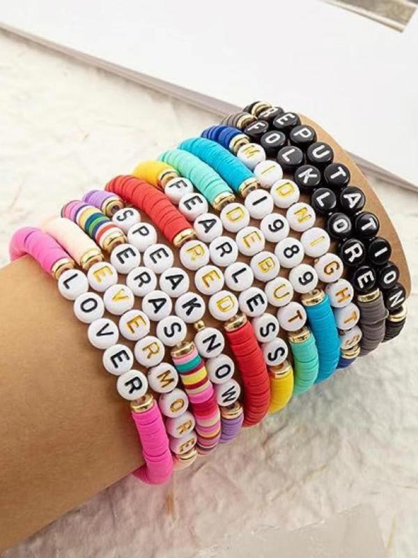 Boho Style Letters & Beaded Design Bracelet, 11pcs Fashion Jewelry for Women & Girls for Party, Daily Clothing Decor, Trendy All-match & Exquisite Jewelry for Birthday Gift