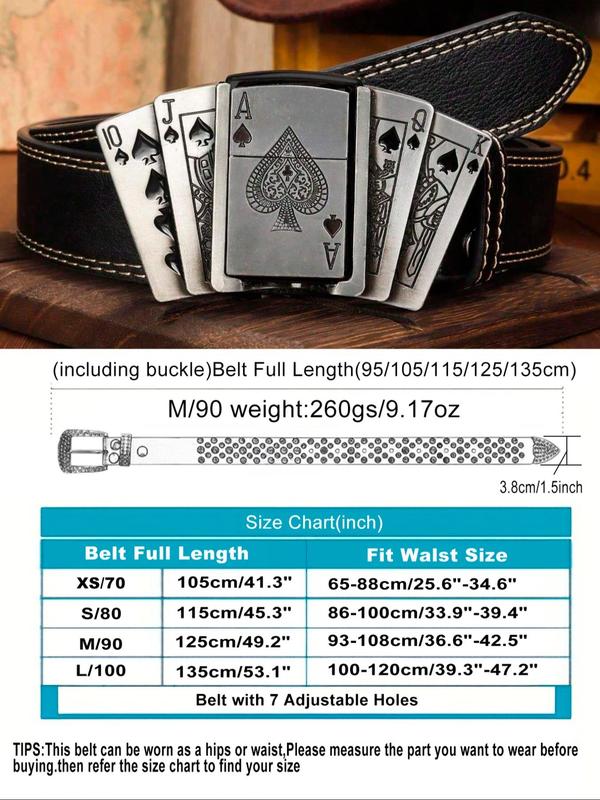 Men's Punk Style Poker Card Design PU Buckle Belt, Fashion Vintage Western Belt for Party, Daily Clothing Decor, Trendy All-match & Exquisite Belt for Birthday Gift