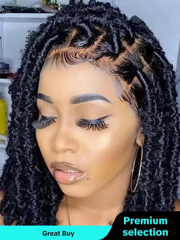 14 Inch Short Butterfly Locs Crochet Wig,  Braids Hairstyles, Gorgeous Fluffy Wigs for Women, Synthetic Hair Braids with Baby Bangs, Heat Resistant Fiber Wigs for Party, Daily Use