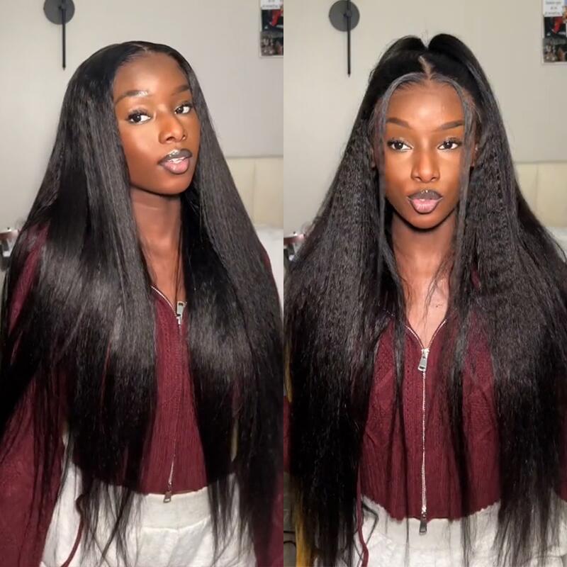 ISEE M-Cap Wear Go Kinky Straight Glueless Wig 9x6 Pre Bleached Tiny Knots Yaki Straight HD Lace Wig