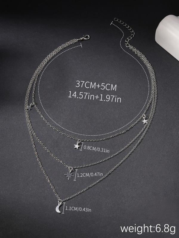 Women's Elegant Star & Moon Design Layered Necklace for Gift, Fashion Accessories For Party, Trendy Necklace for Daily Wear, Without Box