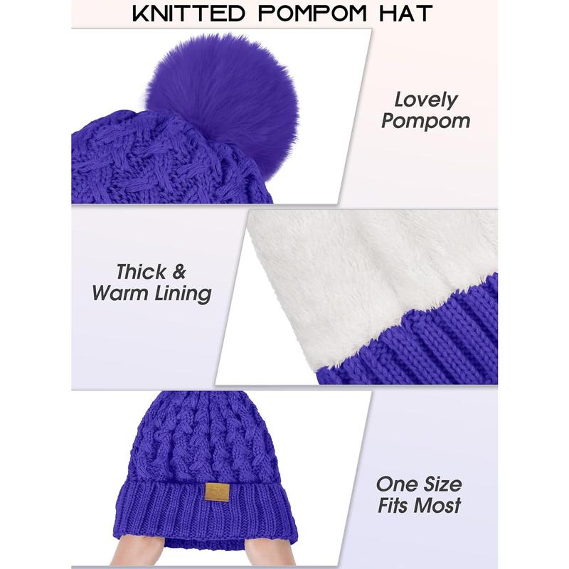 4 Packs Winter Warm Set Knitted Pompom Hat Scarf Touch Screen Gloves Ear Warmer 4 In 1 Set for Men or Women