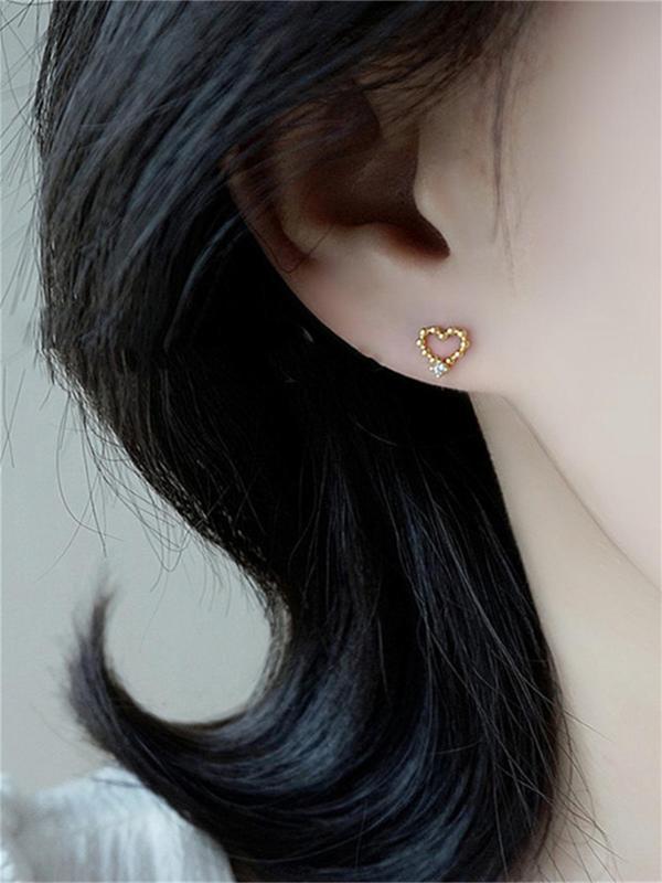 Women's Fashion Hollow out Heart Design Rhinestone Decor Stud Earrings, Casual Vintage Jewelry for Party, Daily Clothing, Cute Accessories for Girl