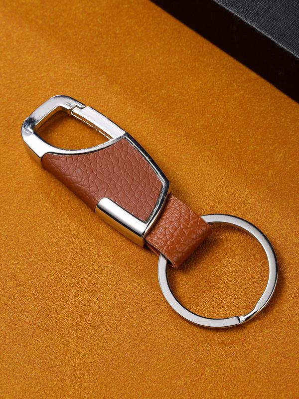 Men's Fashion Plain Color Key Chain, Pu Leather Hollow out Keychain, Casual Car Keychain, Bag Key Ring, Key Holder