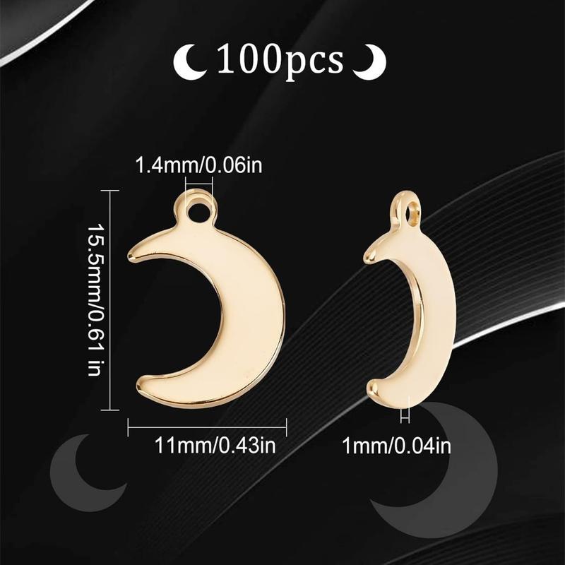 1 Box 100 Pcs Moon Charm Bulk Stainless Steel Moon Charms Golden Moon Crescent Charm Moons Star Celestial Lucky Charm for Jewelry Making Charms DIY Necklace Earrings Bracelet Women Adult Craft