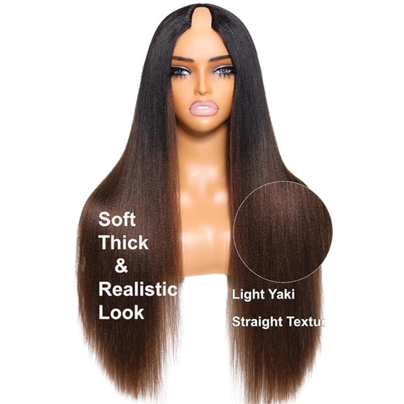 Taylen Same UNice Upgrade EasiContour V Part Wigs Human Hair Ombre Chestnut Brown Yaki Straight Glueless Wigs Human Beginner Friendly