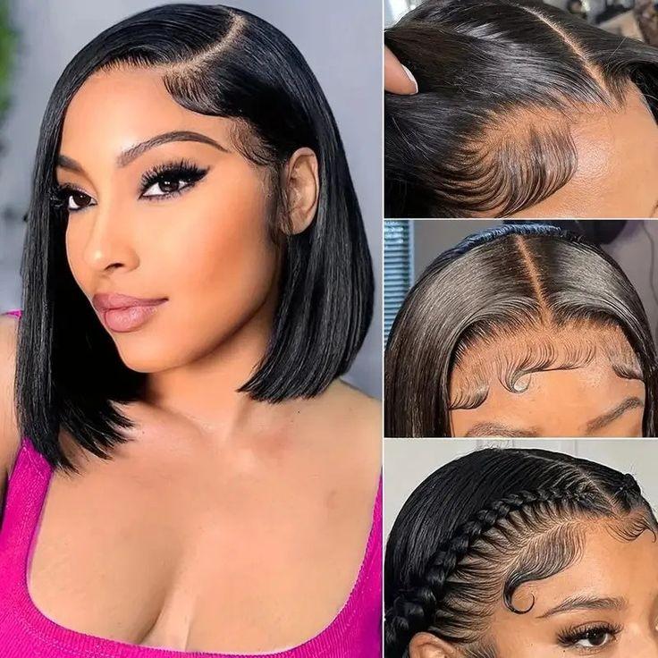 Megalook 12A Bob Wig Human Hair Ready to Wear Glueless Wig 6x5 Pre Cut Lace Closure Wig Real Pre Plucked Straight Short Bob Wigs Bleached Tiny Knots