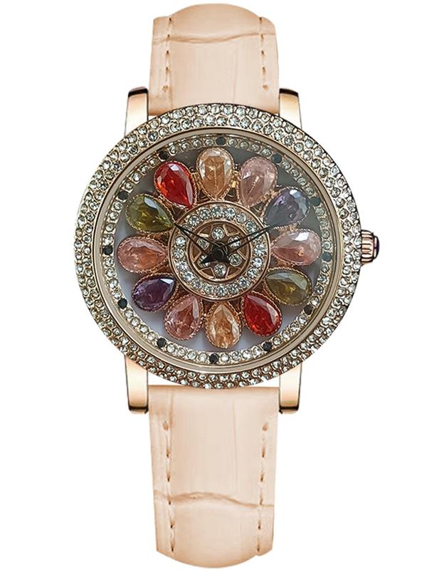 Women's Elegant Rhinestone Decorated Quartz Watch, Fashionable Round Dial Watch for Women & Girls, Trendy All-match & Exquisite Watch for Birthday Gift with Box