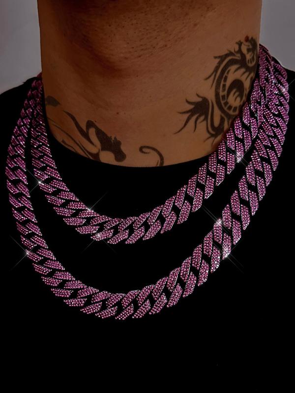 Hip Hop Rhinestone Decor Cuban Chunky Chains for Men, Trendy Exquisite Cuban Necklaces for Men, Chic Men Jewelry As Gift for Boyfriend, Punk Style Goth Streetwear Accessory for Pub, Party, Fall Outfits, Fall Freshness Fall Fall Outfits 2024