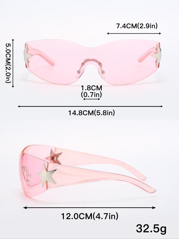 1 Pair Simple Star Decor Sunglasses For Everyday Use, Summer Frameless Fashion Sunglasses, Travel Accessories