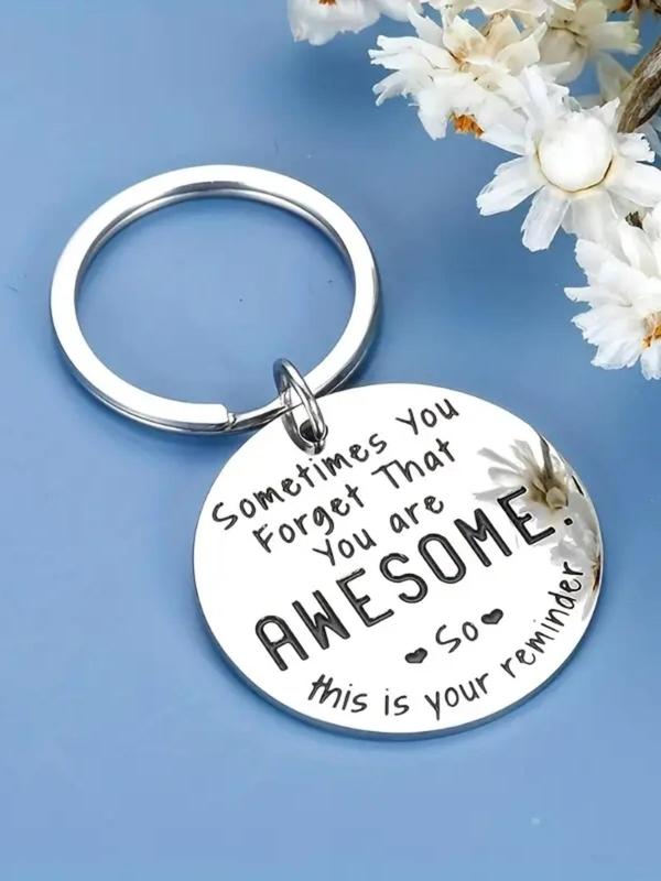 Fashion Letter Design Keychain, Round Shaped Stainless Steel Keychain for Men & Women for Party, Daily Clothing Decor, Trendy All-match & Exquisite Keychain for Birthday Gift