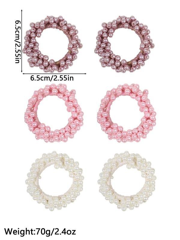 Faux Pearl Decorated Hair Ties, 6 Counts Casual High Stretch Hair Tie for Women for Party, Daily Clothing Decor, Creative Headwear Suitable for Thick Hair