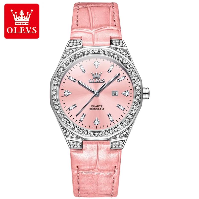 OLEVS Original Women's Watches Diamond Lap Fashion Leather Strap 3m Waterproof Luminous Ladies Wristwatch Quartz Watch for Women