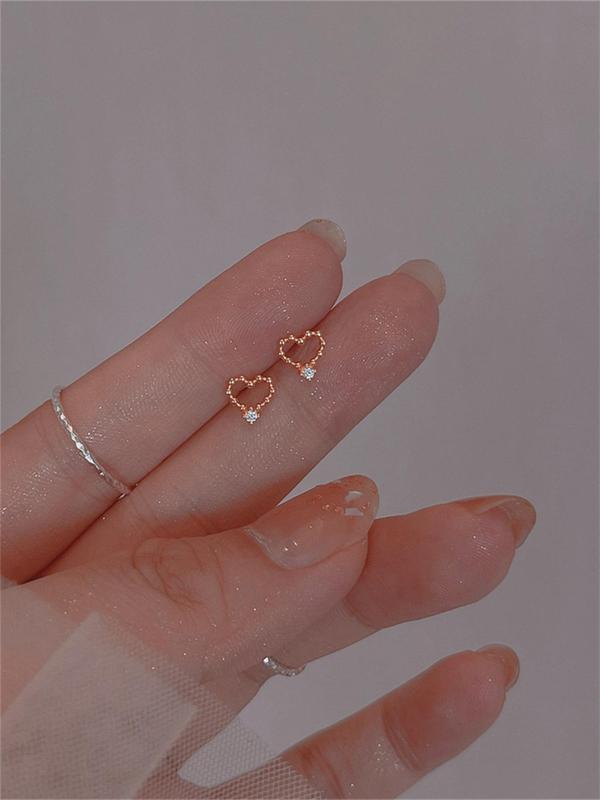 Women's Fashion Hollow out Heart Design Rhinestone Decor Stud Earrings, Casual Vintage Jewelry for Party, Daily Clothing, Cute Accessories for Girl