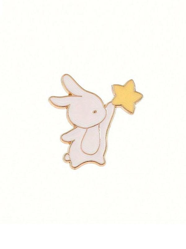 Cute Rabbit Design Brooch, Star Picking Enamel Oil Drop Accessory Buckle, Mini Collar Pin, Versatile Cartoon Alloy Brooch for Women & Men