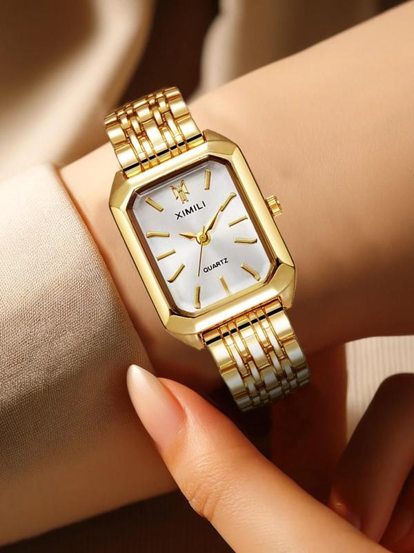 Women's Elegant Rectangle Dial Quartz Watch, Fashionable Wristwatch for Women & Girls, Trendy All-match & Exquisite Watch for Birthday Gift with Random Box