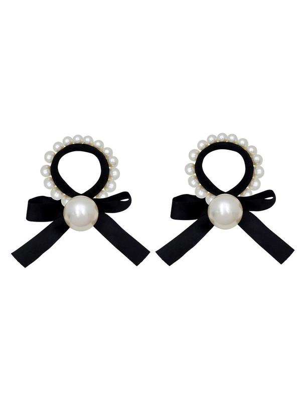 Faux Pearl Decorated Bow Decorated Hair Tie, Simple and Elegant High Stretch Ponytail Holder Hair Accessories for Women