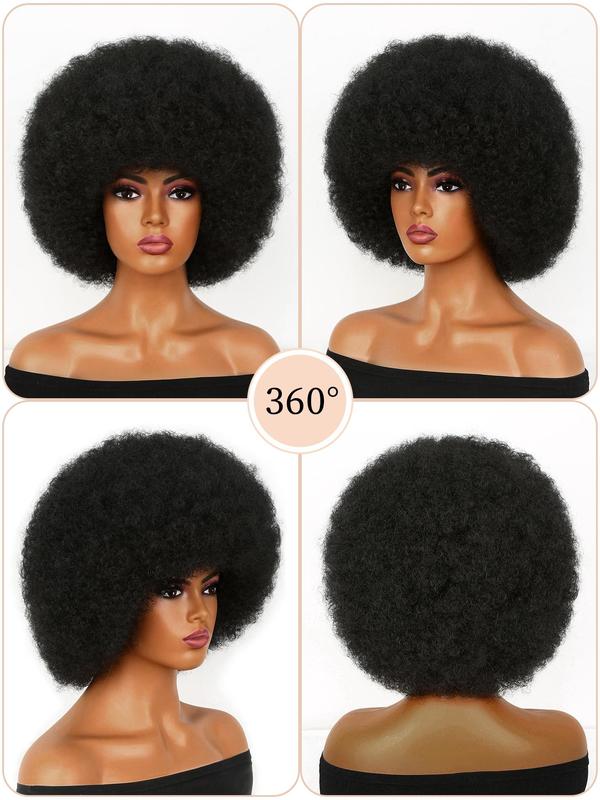 12 Inch Afro Curly Wig for Women, Synthetic Hair Wig for Daily Party, Fashion Designer Fluffy Synthetic Hair Wig for Women, Afro Kinky Curly Hair Wig with Bangs, Looking Natural Short Afro Curly Wig for Men