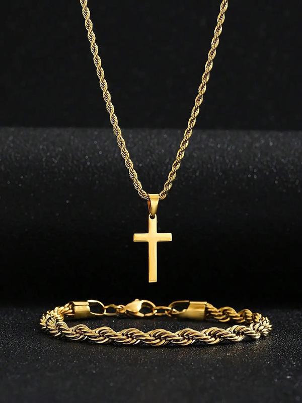 Street Style Cross Pendant Necklace & Bracelet, Fashion Jewelry for Party, Daily Clothing Decor, Trendy All-match & Exquisite Jewelry for Birthday Gift