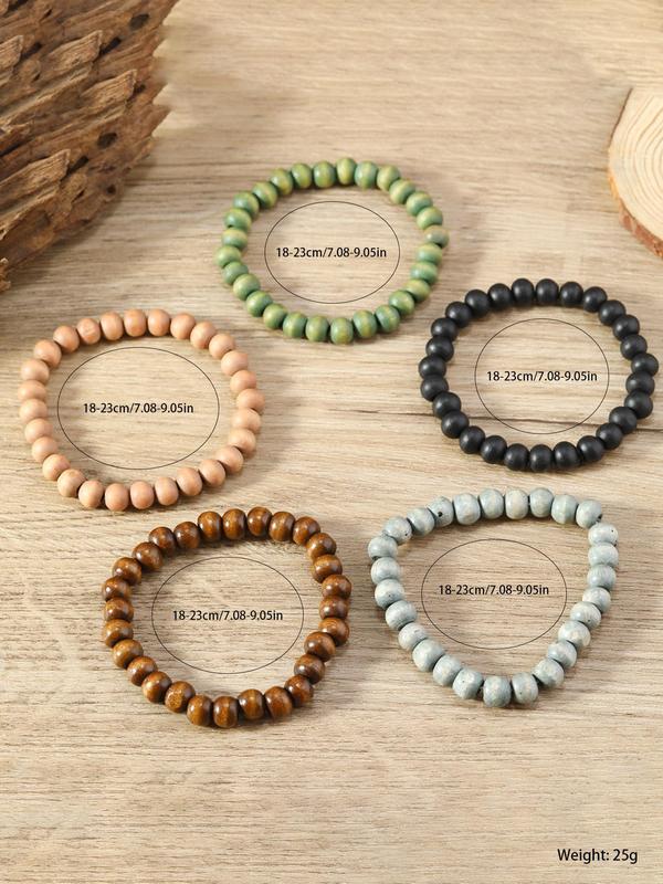 Simple Wooden Beaded Bracelets, 5pcs set Casual All-match Trendy Matching Bracelets, Friendship Bracelets & Couple Bracelets for Daily Wear, Casual Fashion Accessories for Women & Men