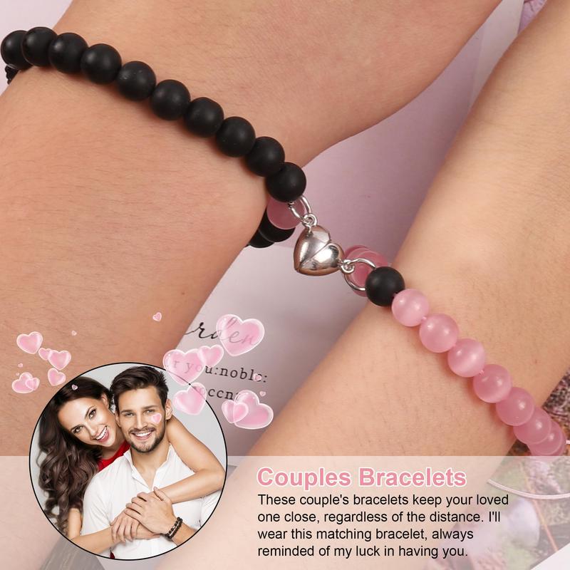 Christmas Valentines Day Anniversary Jewelry Gifts for Him and Her, 4PCS Couple Bracelets for Women Men Distance Matching Relationship 8 mm Stone Beads Couples Friendship Natural Stone Sun Moon Pendant Necklace and Bracelet Jewelry Set for Couples