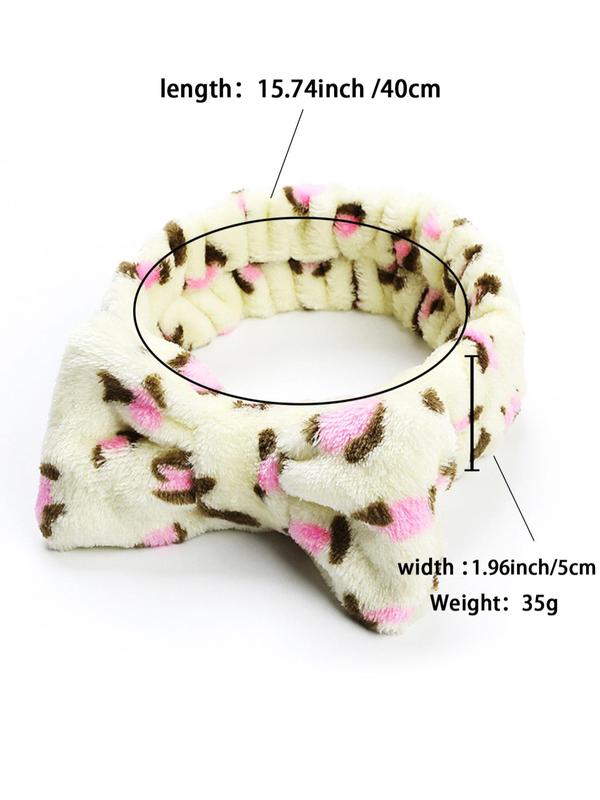 Leopard Print Bow Decor Plush Hair Band, Cute Face Washing Hair Band for Women and Girls, All-match Fashion Hair Accessories for Daily Wear