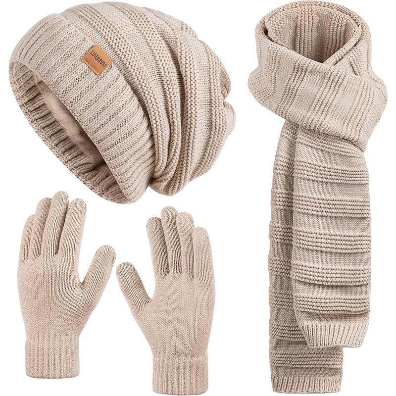 Women Beanie Hat Scarf Gloves Set Fleece Lined Winter Warm Hat Long Knit Scarf Touchscreen Gloves for Cold Weather winter hat