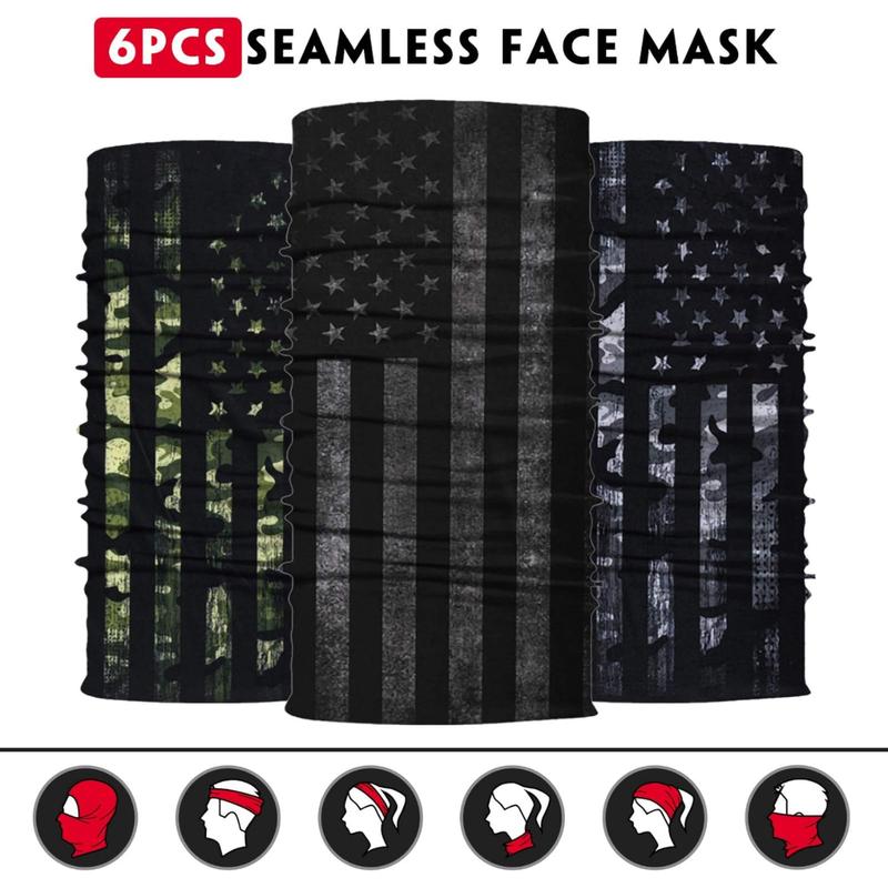 6 Pieces Seamless Bandana Rave Face Cover Scarf Mask US Flag Neck Gaiter for Outdoor