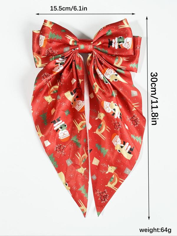 Christmas Themed Bow Decor Hair Clip Set, Cute Colorful Printed Fabric Hair Accessories for Women & Girls, Minimalist Headwear Suitable for Thick Hair