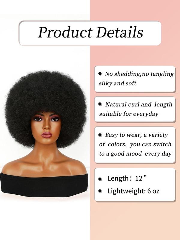 12 Inch Afro Curly Wig for Women, Synthetic Hair Wig for Daily Party, Fashion Designer Fluffy Synthetic Hair Wig for Women, Afro Kinky Curly Hair Wig with Bangs, Looking Natural Short Afro Curly Wig for Men